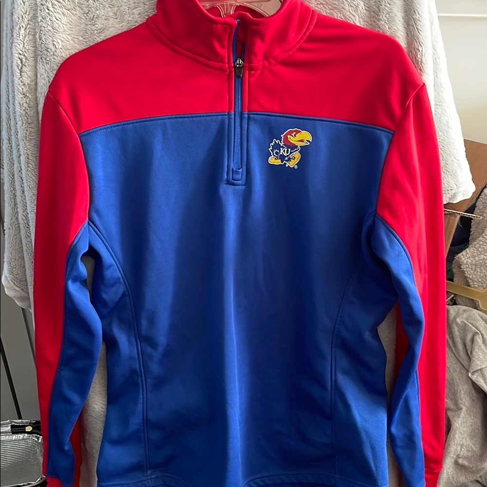 Red and Blue KU  womens Quarter-Zip Pullover